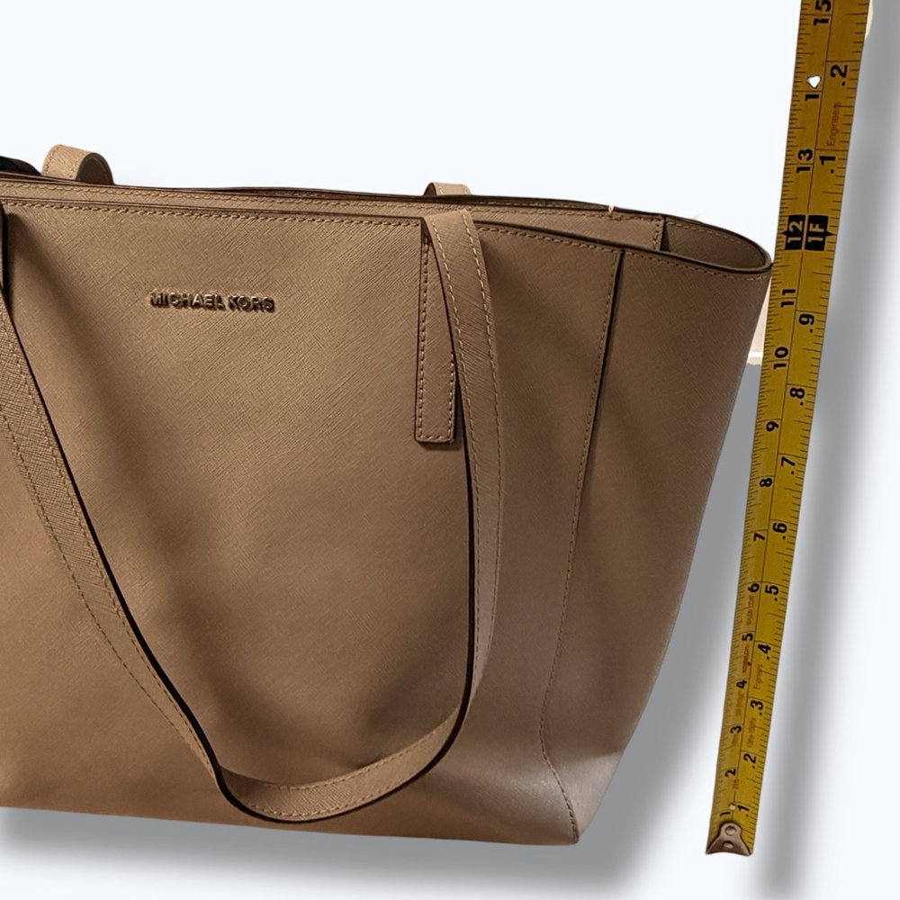 Michael Kors Large Saffiano Leather Laptop Tote Taupe Work Bag - Picture 3 of 16